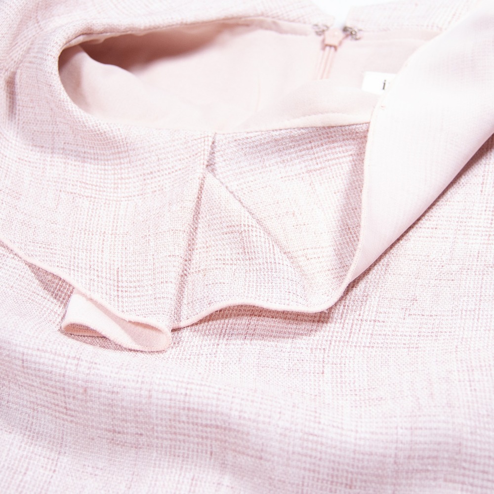 itMICHAA Pale Pink Textured Ruffle Collar Midi Dress 3/4 Sleeve Small - Picture 9 of 10